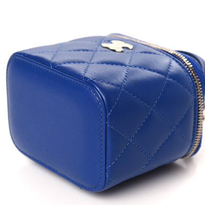 Chanel Lambskin Quilted Top Handle Mini Vanity Case With Chain Blue 10 of 10
