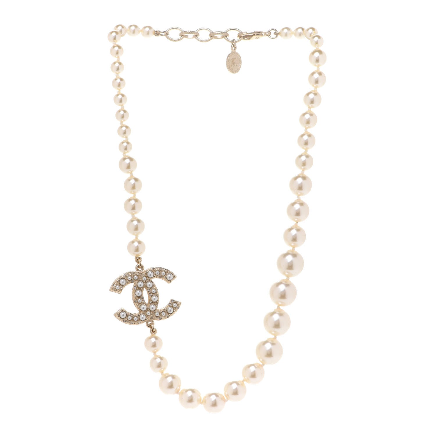 Chanel Pearl CC 100th Anniversary Necklace Light Gold 3 of 8