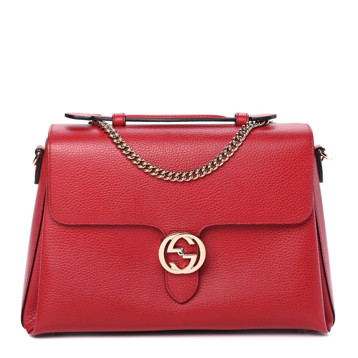 Gucci Dollar Calfskin Medium Interlocking G Top Handle Shoulder Bag Red 1 of 4