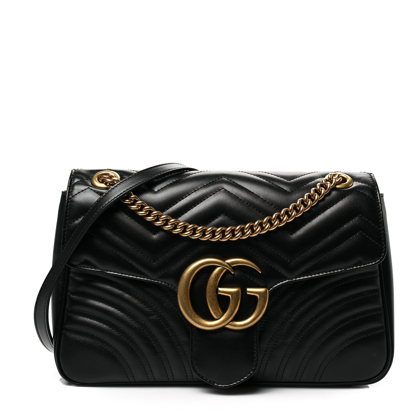 Calfskin Matelasse Medium GG Marmont Shoulder Bag Black