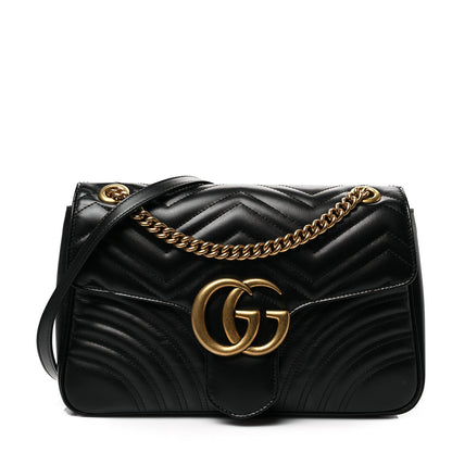 Gucci Calfskin Matelasse Medium GG Marmont Shoulder Bag Black 1 of 8