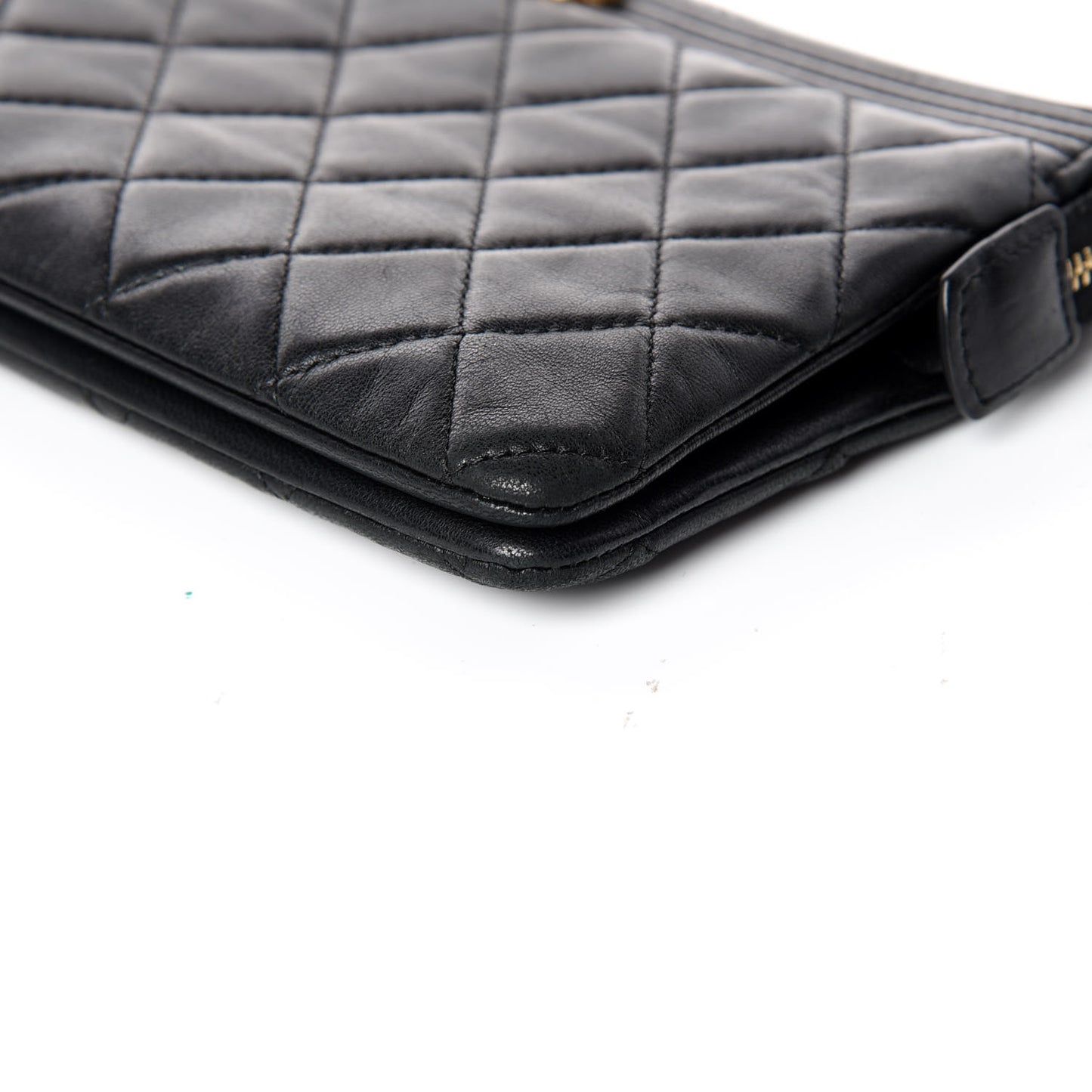 Lambskin Quilted Small Zipped Boy Pouch Black