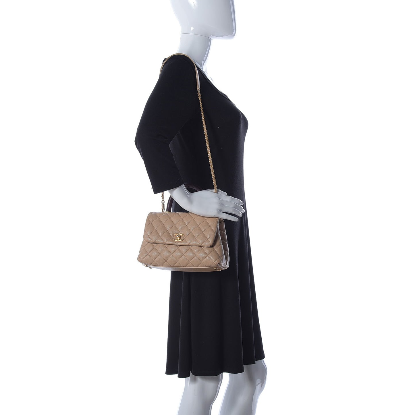 Caviar Lizard Embossed Quilted Mini Coco Handle Flap Beige