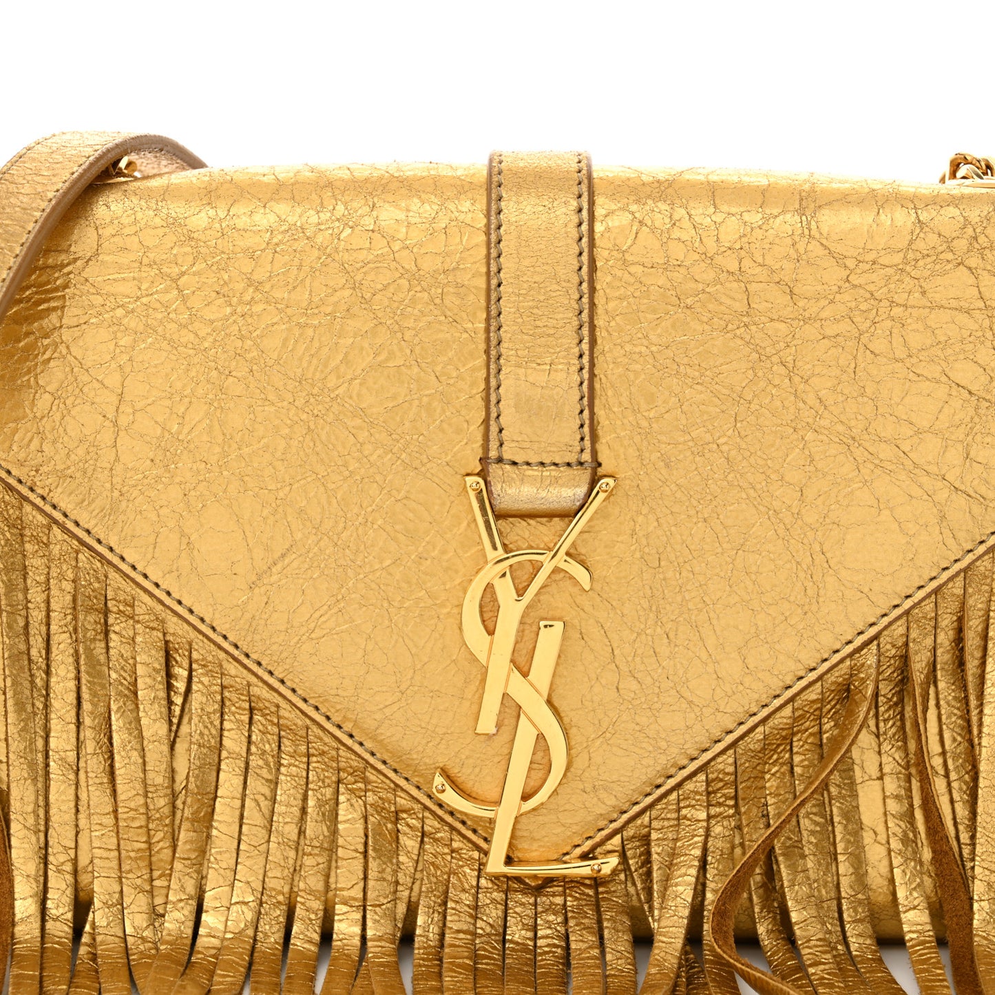 Metallic Calfskin Fringe Small Monogram Satchel Gold