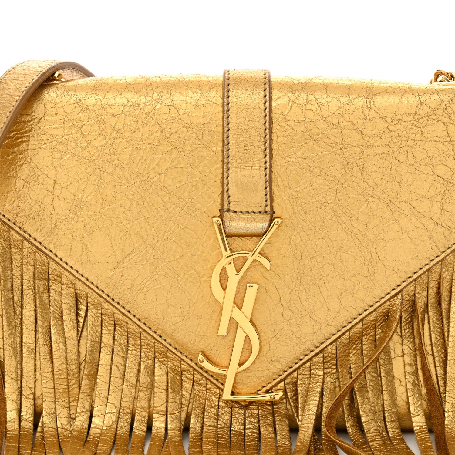 Saint Laurent Metallic Calfskin Fringe Small Monogram Satchel Gold 8 of 17