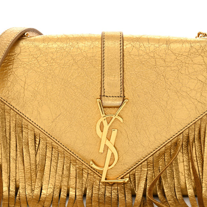 Saint Laurent Metallic Calfskin Fringe Small Monogram Satchel Gold 8 of 17