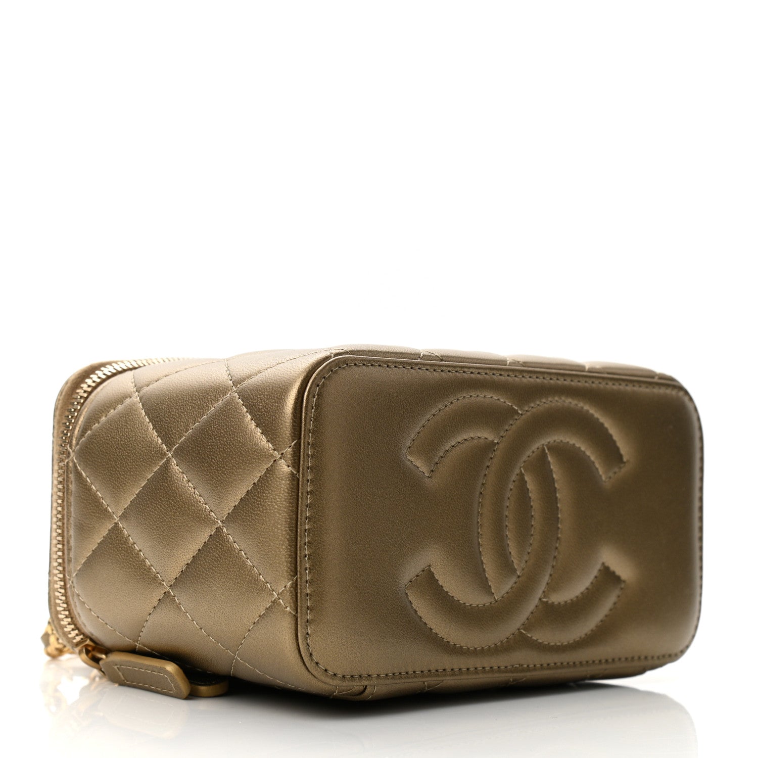 Chanel Metallic Lambskin Quilted Small CC Dynasty Vanity Case With Chain Gold 4 of 11
