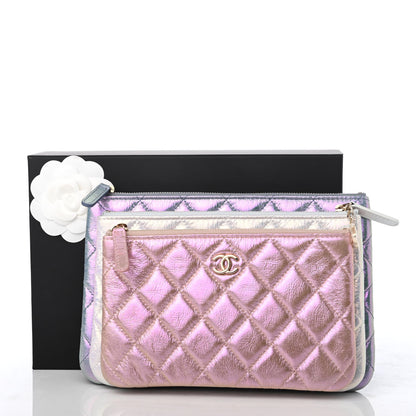 Chanel Iridescent Crumpled Calfskin Trio Cosmetic Case Blue Pink Ivory 13 of 13