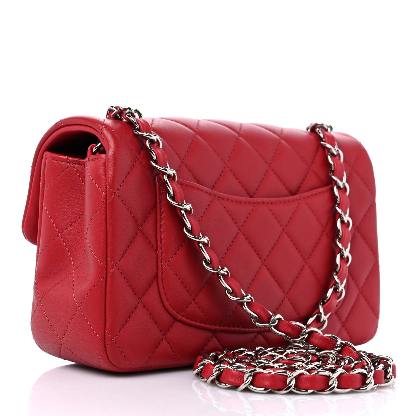 Lambskin Quilted Mini Rectangular Flap Red