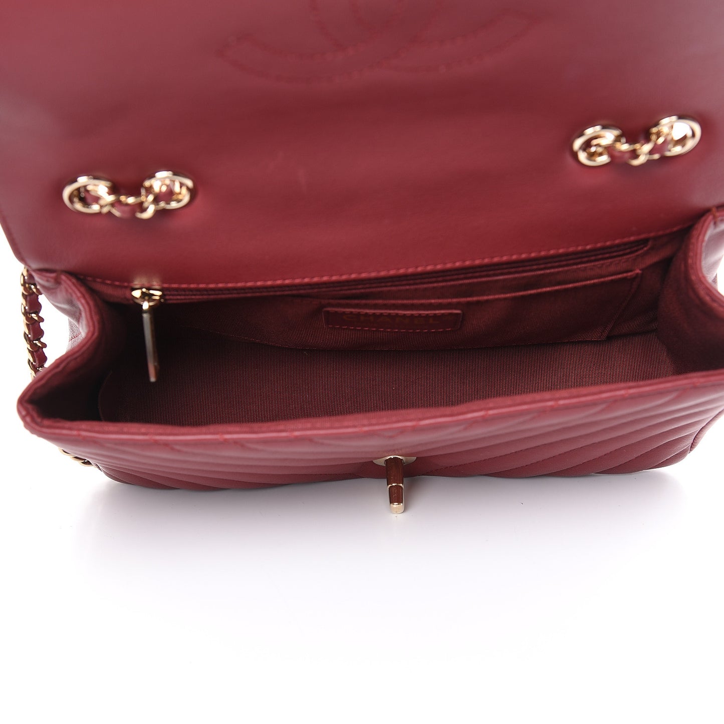 Calfskin Chevron Quilted Statement Flap Burgundy