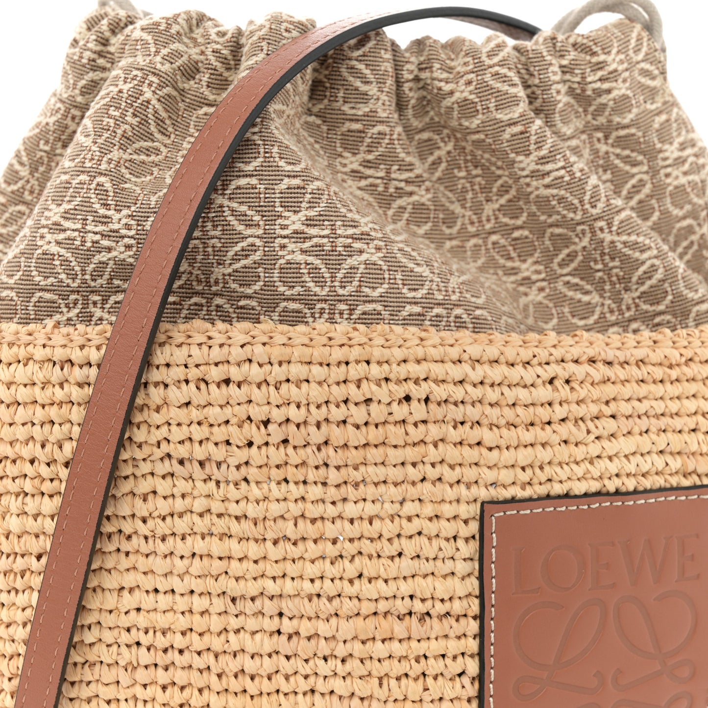 Calfskin Raffia Bucket Bag Natural Tan