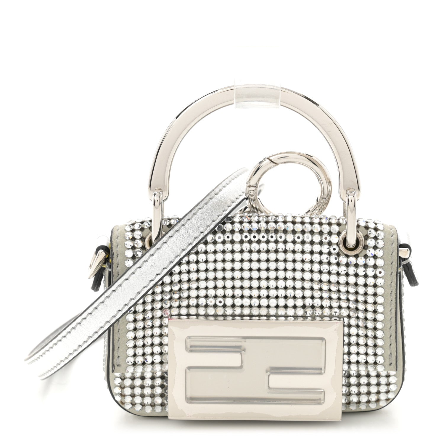 Fendi Nubuck Crystal Catalan Mirror Nano Maxi Buckle Baguette Charm Pietra Argento 1 of 11