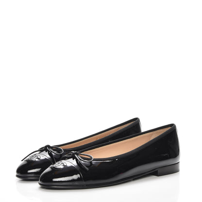 Chanel Patent CC Cap Toe Ballerina Flats 38.5 Black 3 of 9