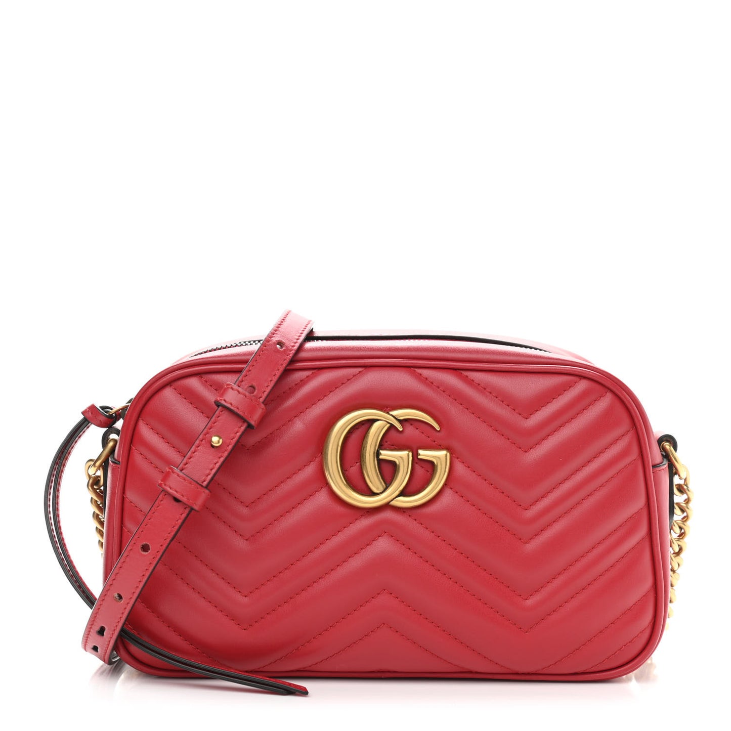 Calfskin Matelasse Small GG Marmont Chain Shoulder Bag Hibiscus Red