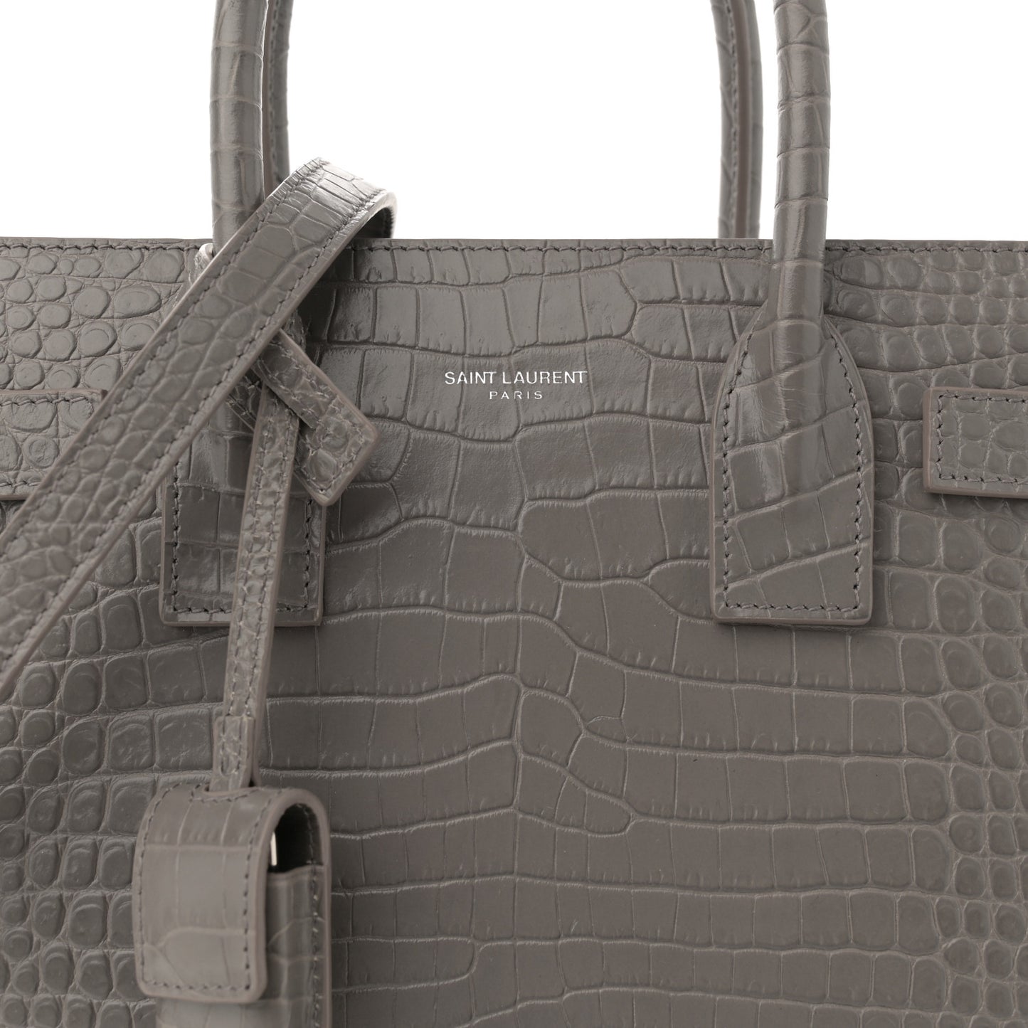 Calfskin Crocodile Embossed Baby Sac De Jour Fog
