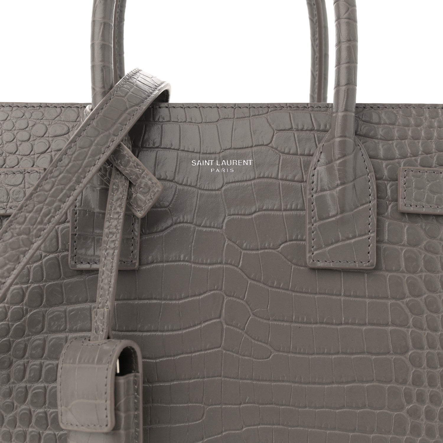 Saint Laurent Calfskin Crocodile Embossed Baby Sac De Jour Fog 8 of 13