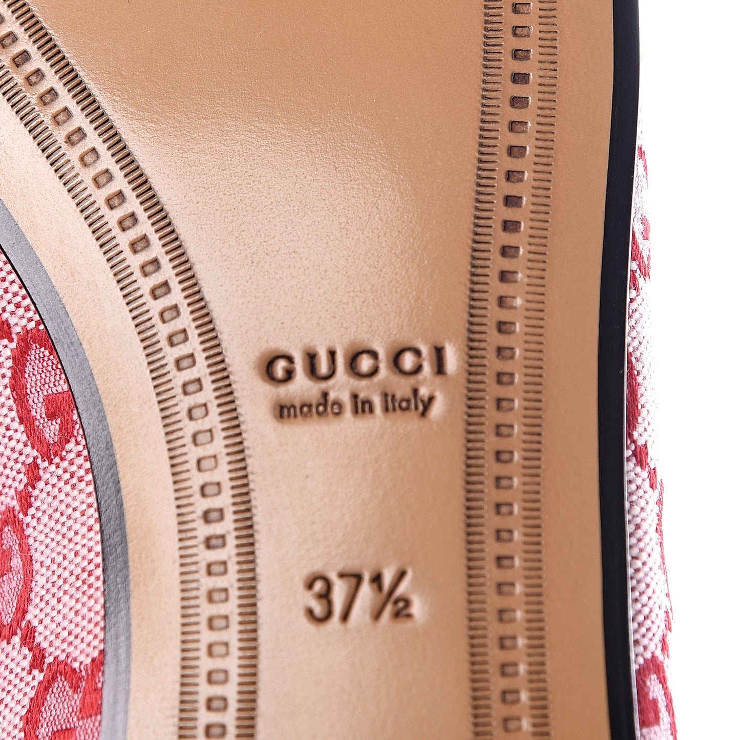 Canvas GG Monogram Horsebit Womens Jordaan Loafers 37.5 Gardenia Hibiscus Red