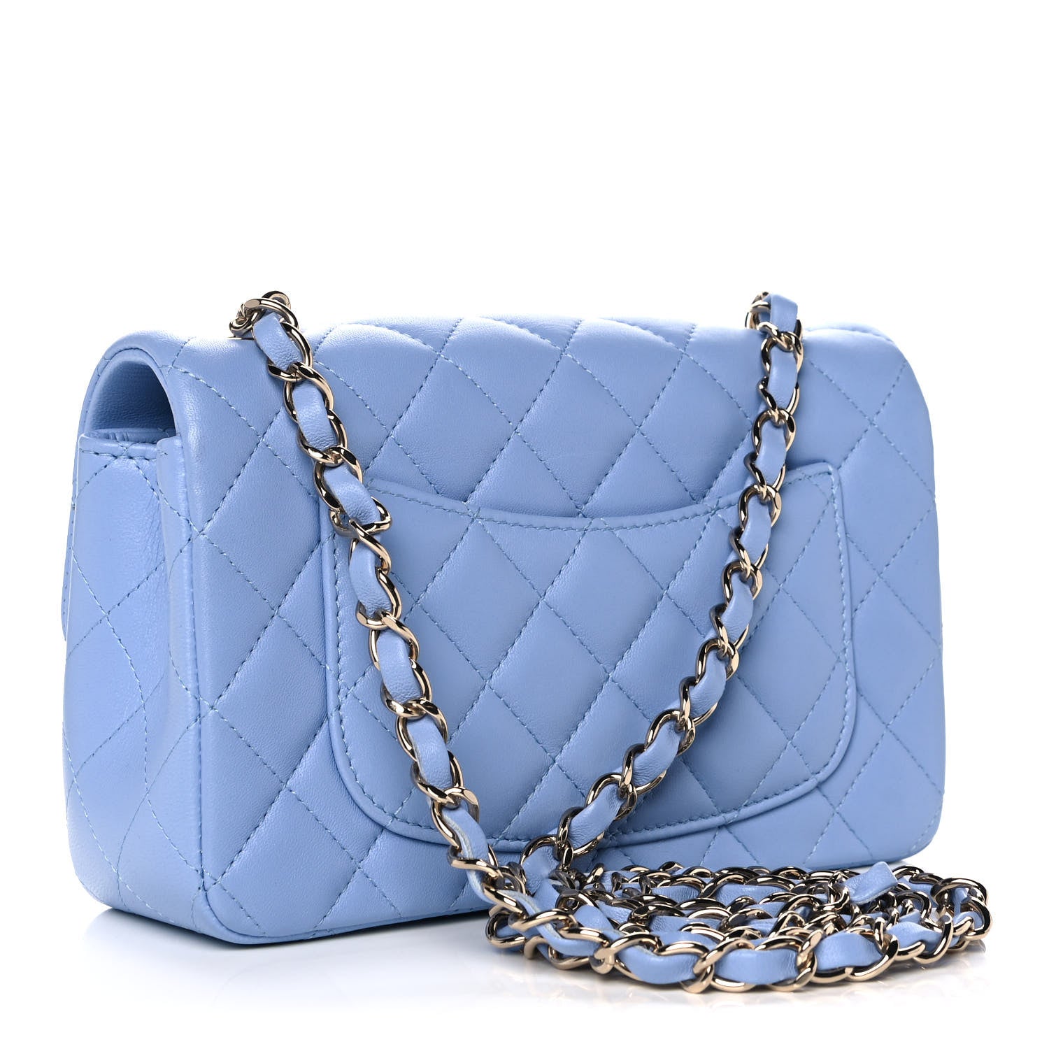 Chanel Lambskin Quilted Mini Rectangular Flap Light Blue 3 of 12