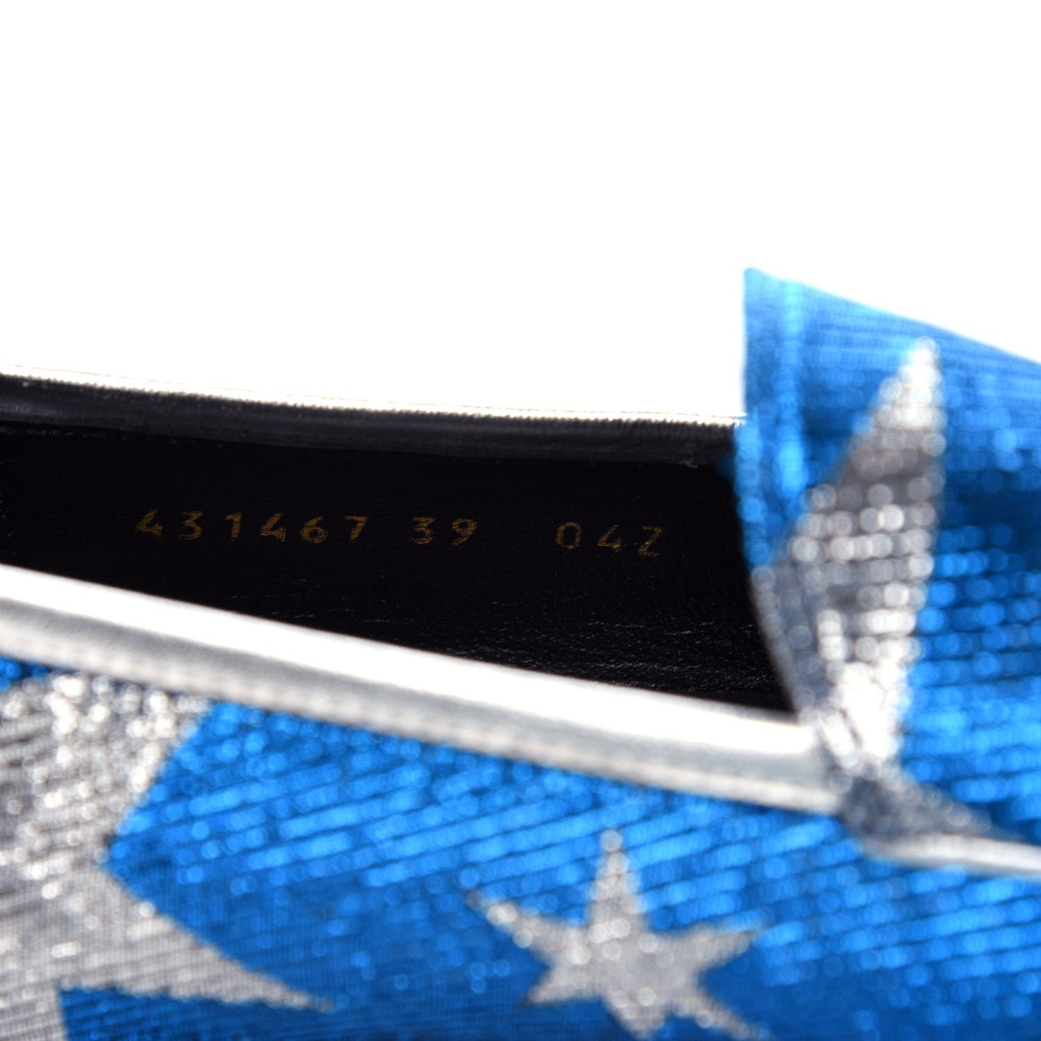 Gucci Lurex Calfskin Starry Sky Womens Jordaan Loafers 39 Bluette Silver 10 of 11