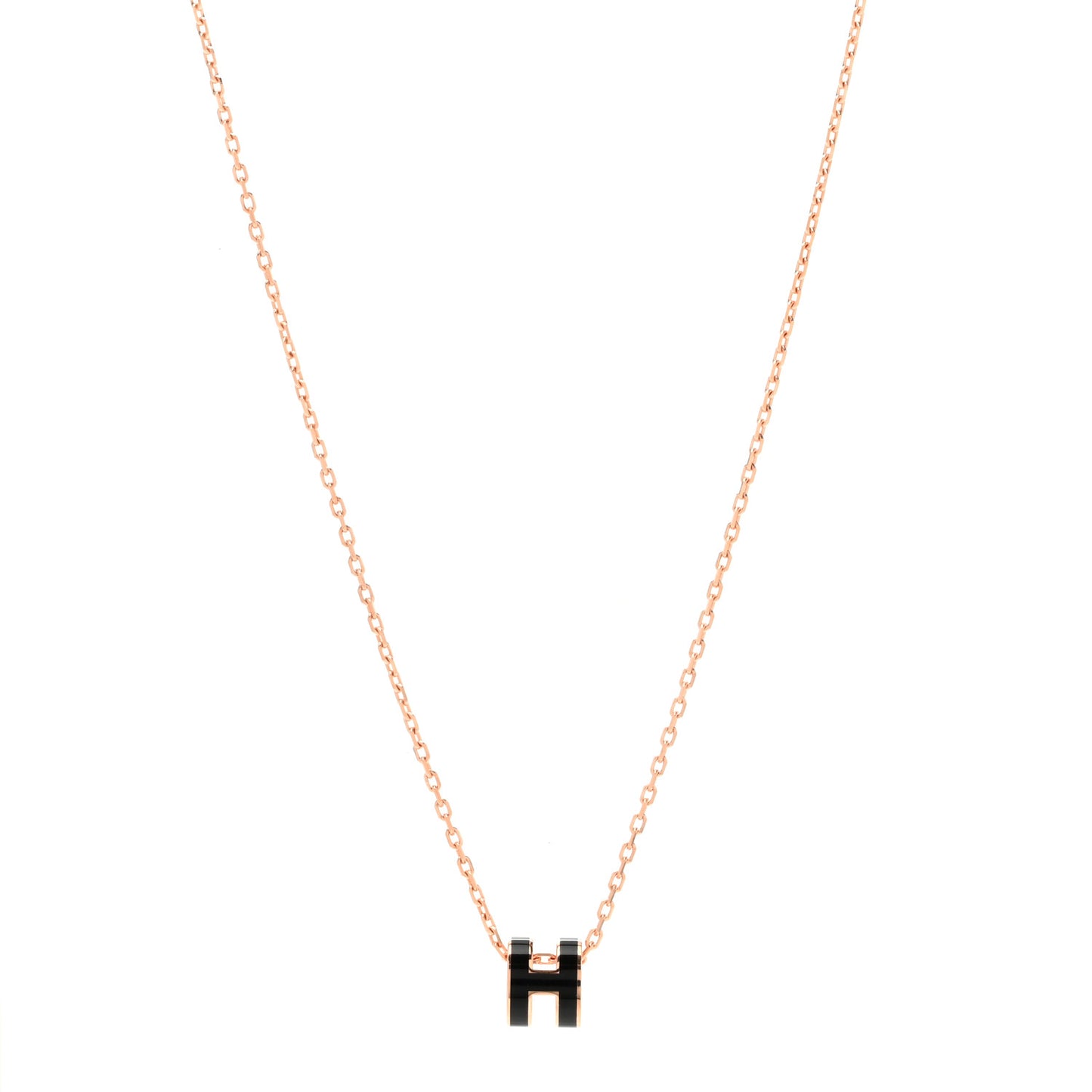 Lacquered Rose Gold Mini Pop H Pendant Necklace Black