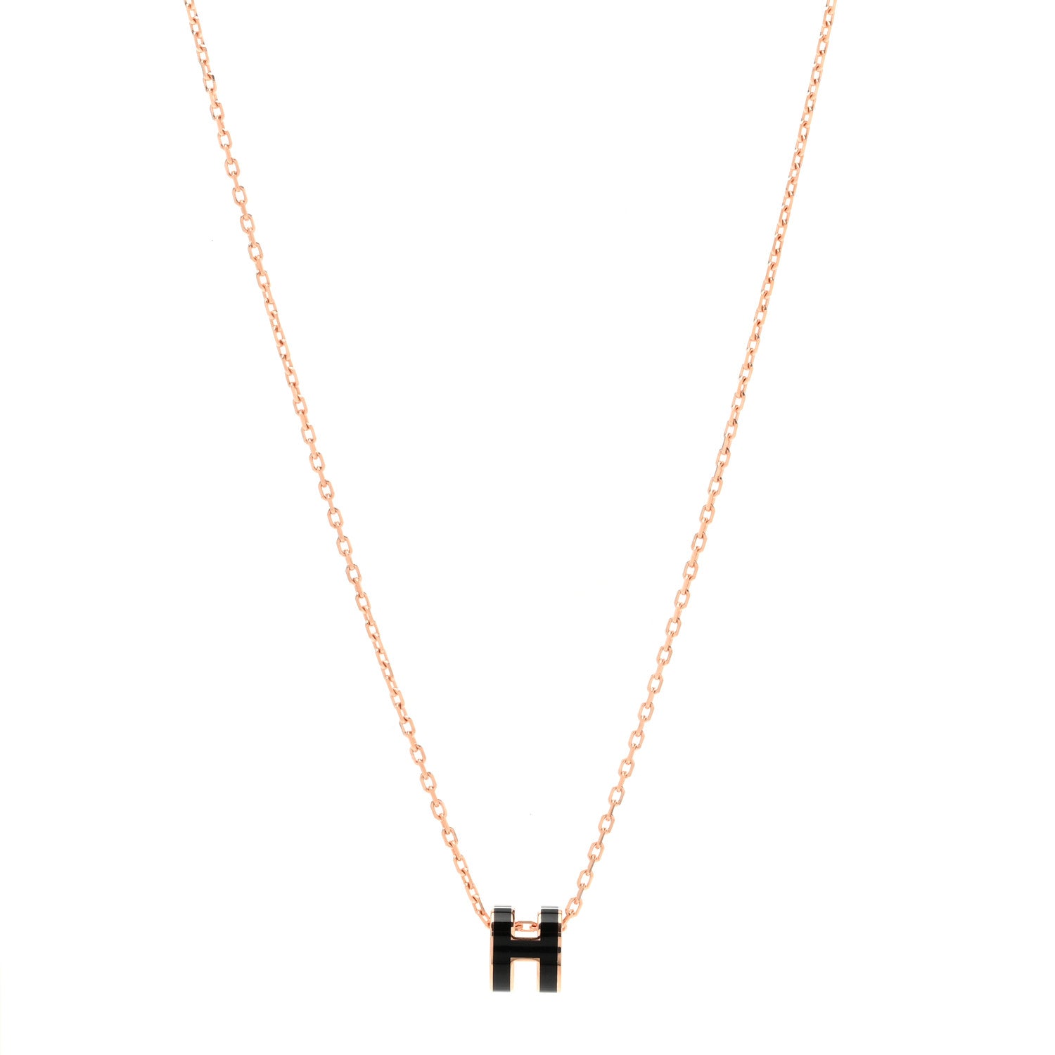 Hermes Lacquered Rose Gold Mini Pop H Pendant Necklace Black 1 of 4