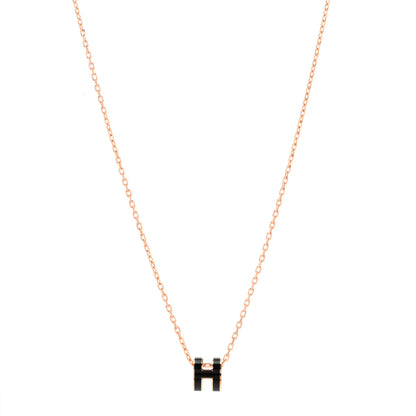 Hermes Lacquered Rose Gold Mini Pop H Pendant Necklace Black 1 of 4