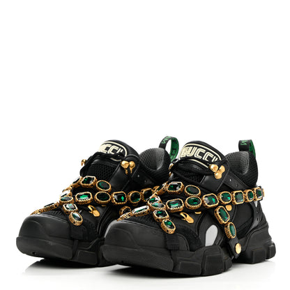 Gucci X SEGA Mesh Suede Calfskin Removable Crystals Womens Flashtrek Sneakers 38 Black Silver 3 of 11