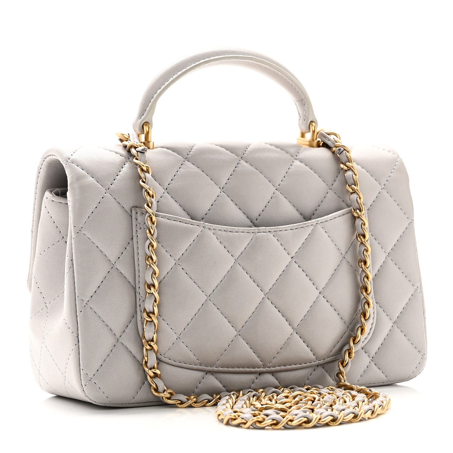 Lambskin Quilted Mini Top Handle Rectangular Flap Grey
