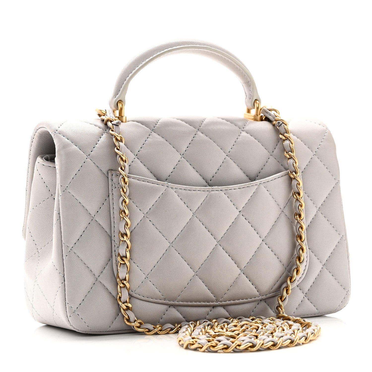 Chanel Lambskin Quilted Mini Top Handle Rectangular Flap Grey 3 of 10
