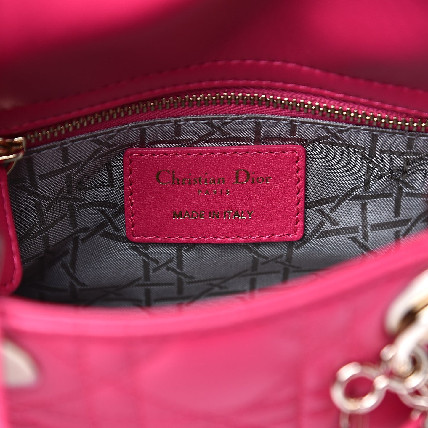 Lambskin Cannage Mini Lady Dior Fuchsia