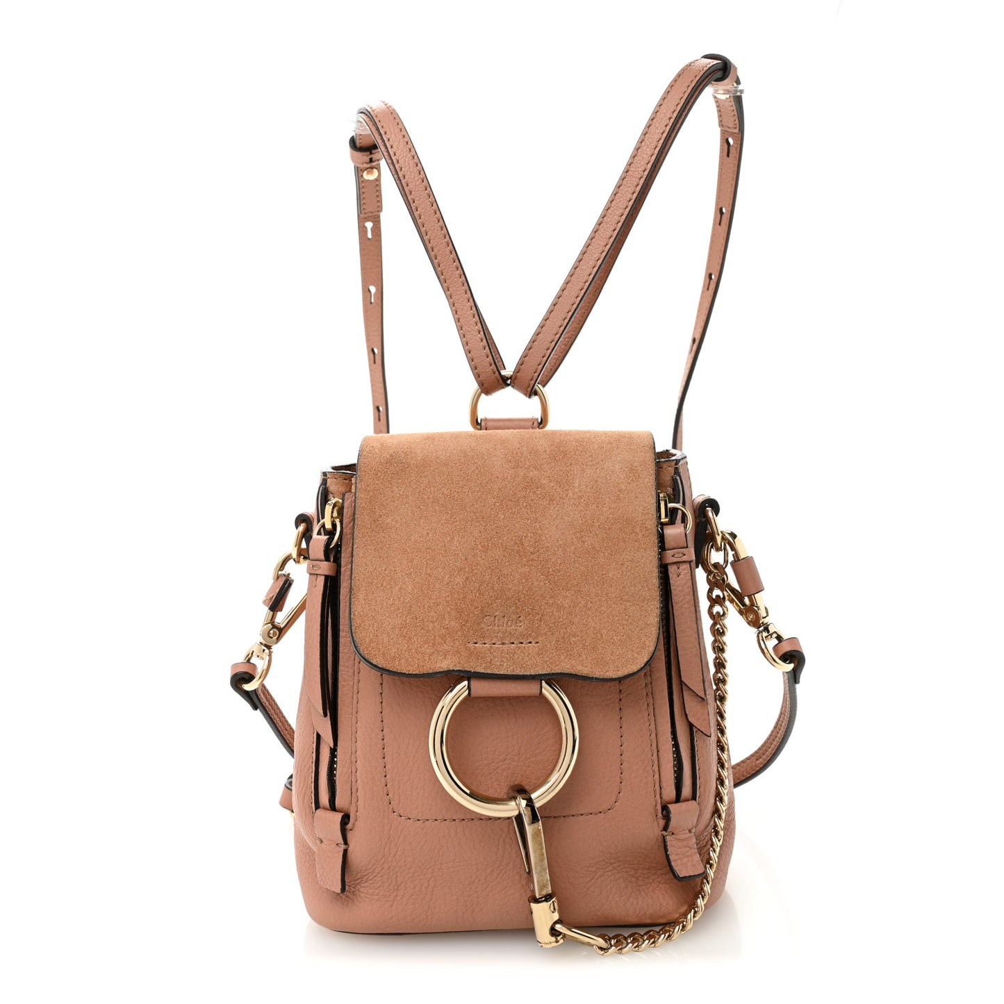 Suede Calfskin Small Faye Backpack Nougat