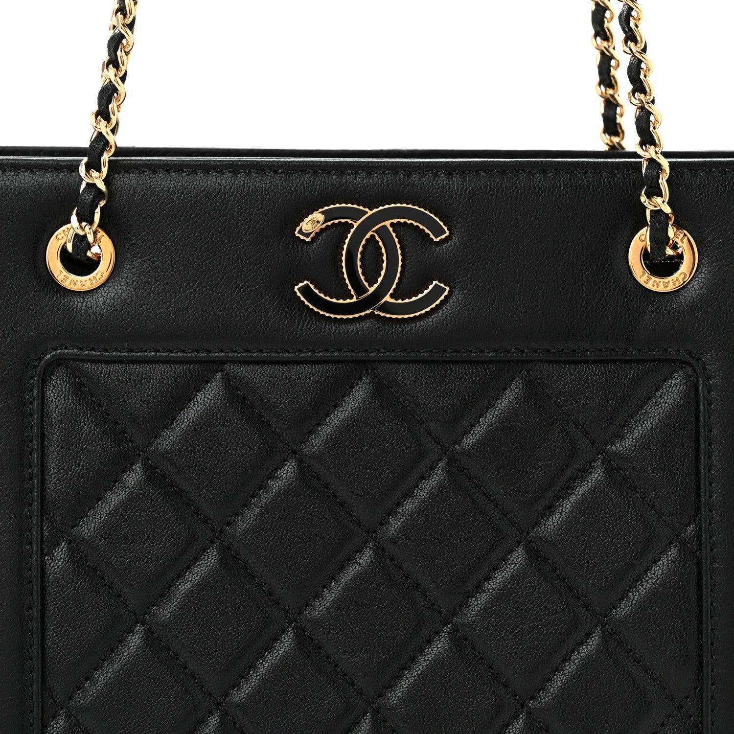 Chanel Sheepskin Quilted Small Mademoiselle Vintage Shopping Tote Black 8 of 10