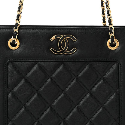 Chanel Sheepskin Quilted Small Mademoiselle Vintage Shopping Tote Black 8 of 10