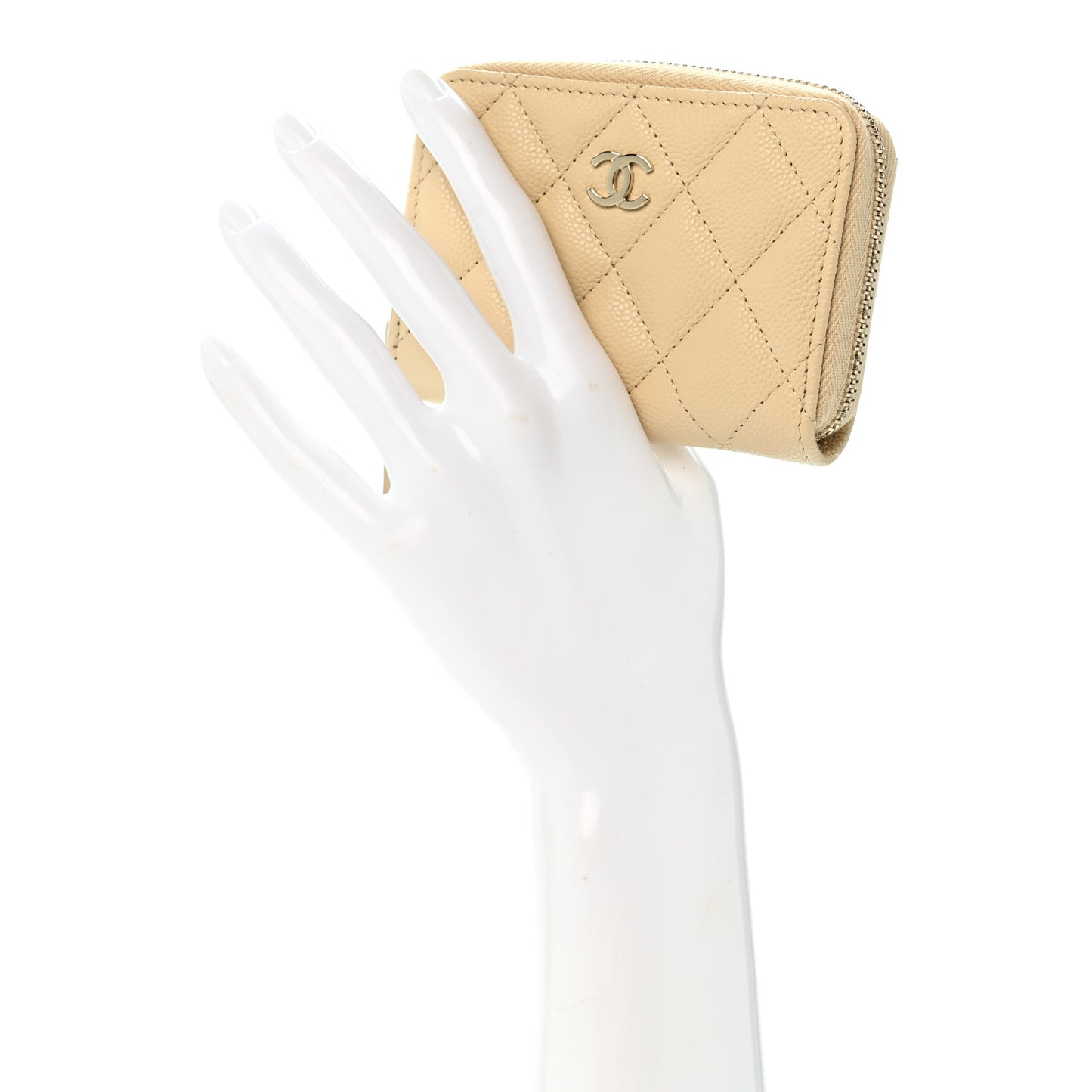 Caviar Quilted Zip Around Coin Purse Beige