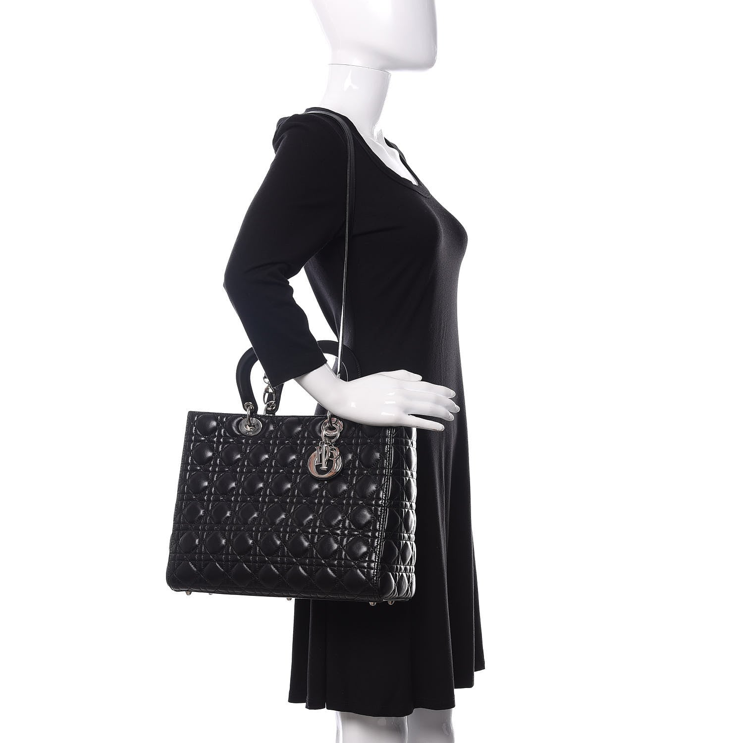 Christian Dior Lambskin Cannage Large Lady Dior Black 2 of 11
