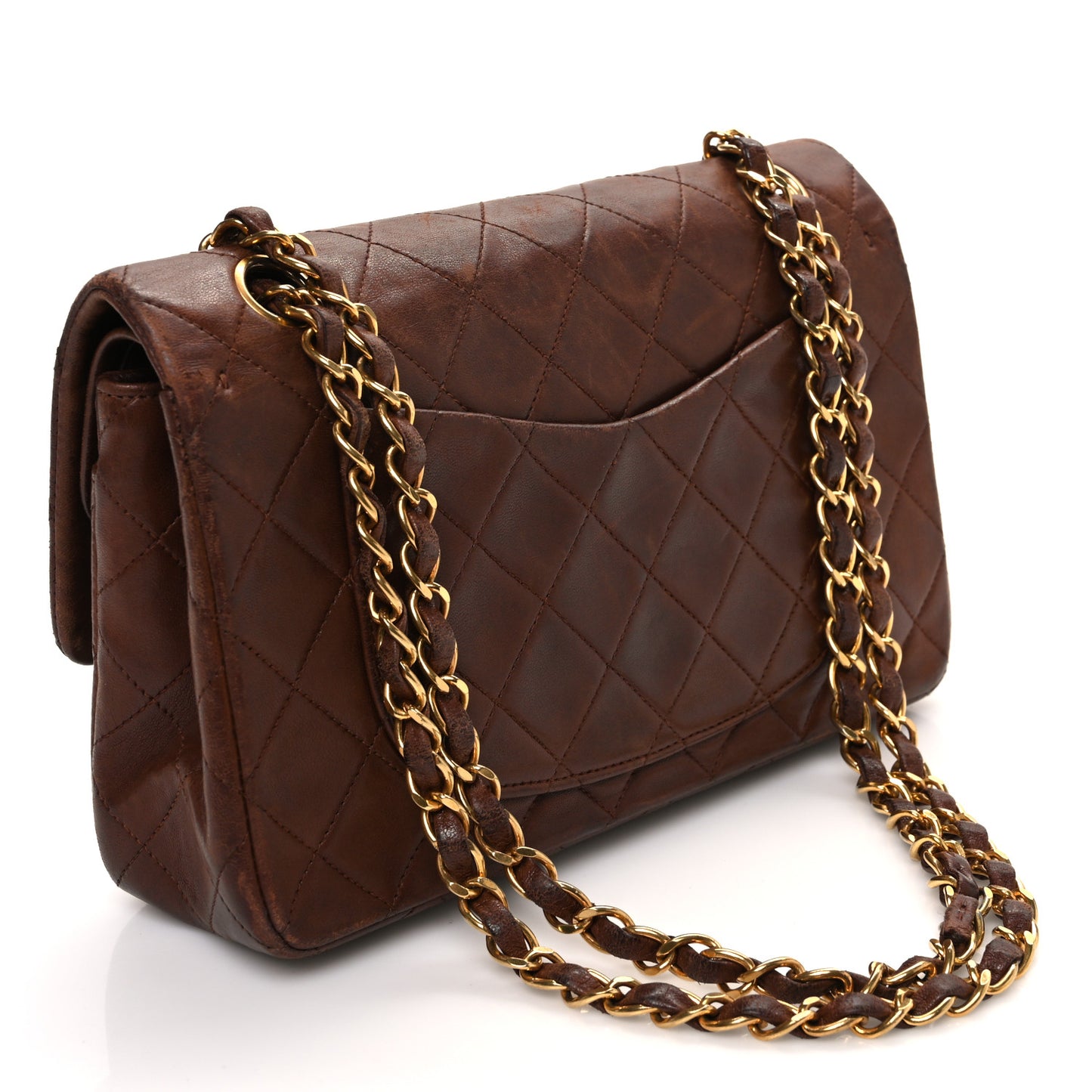 Lambskin Quilted Small Double Flap Brown