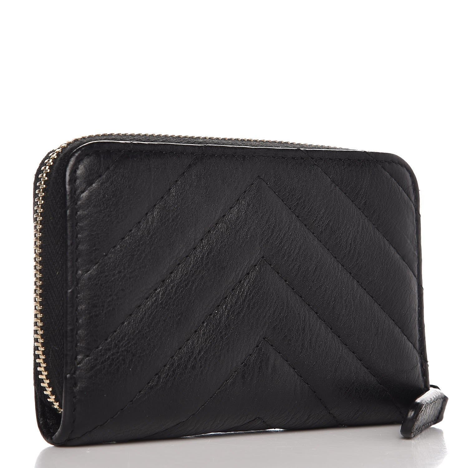 Chanel Calfskin Chevron Quilted Zip Around Coin Purse Black 3 of 8