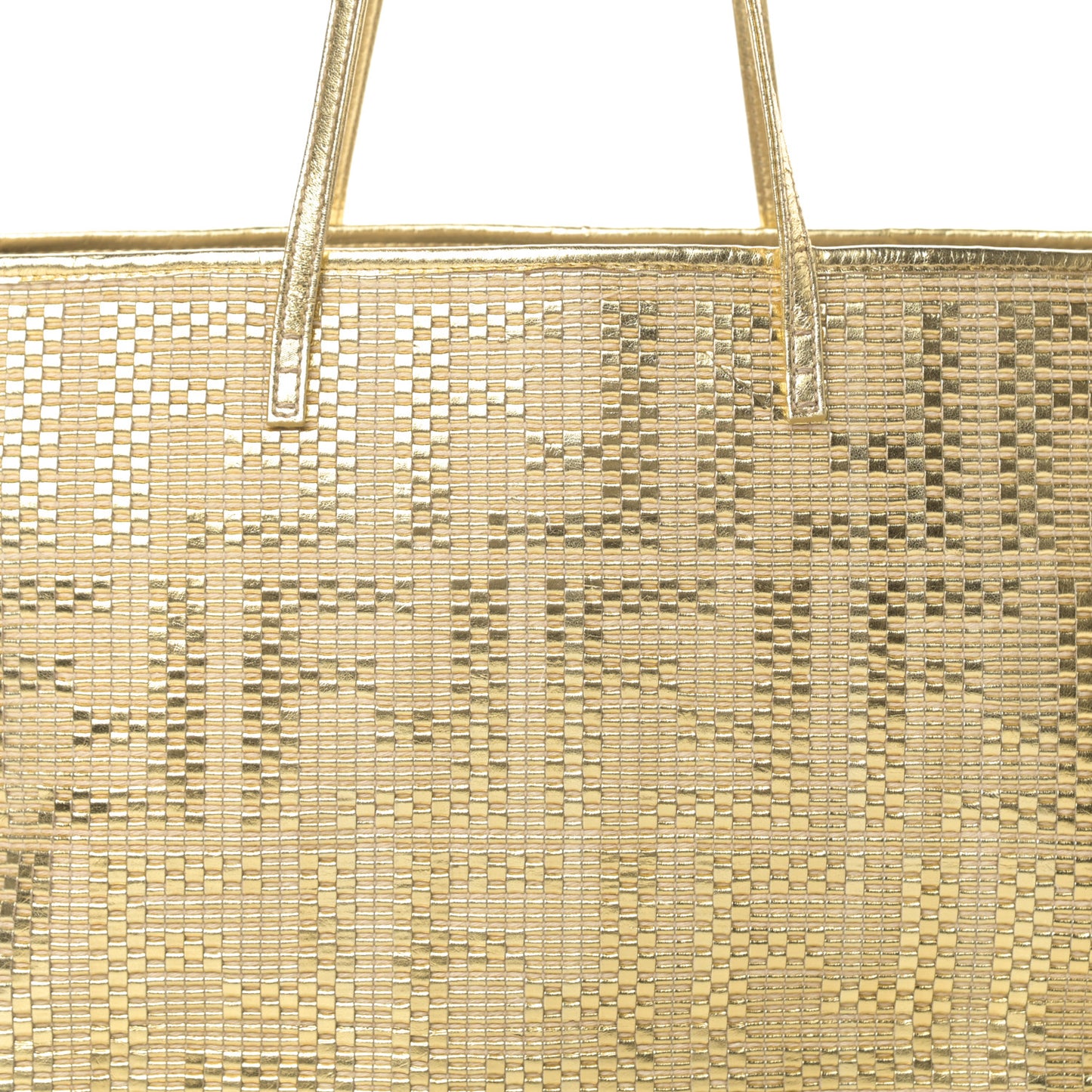 Canvas Metallic Calfskin Woven FF Roll Tote Gold