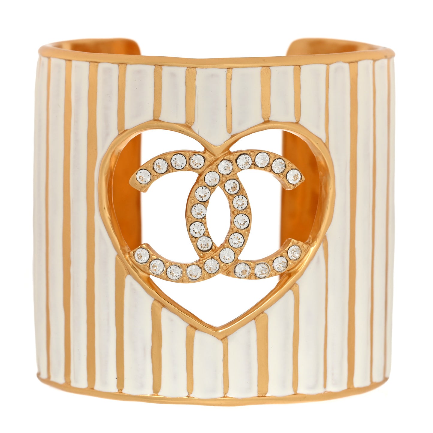 Crystal Heart CC Cuff Bracelet M Gold White