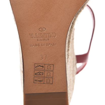 Valentino Garavani Suede Calfskin Tropical Bow Espadrille Platform Wedge Sandals 37 Red 6 of 9