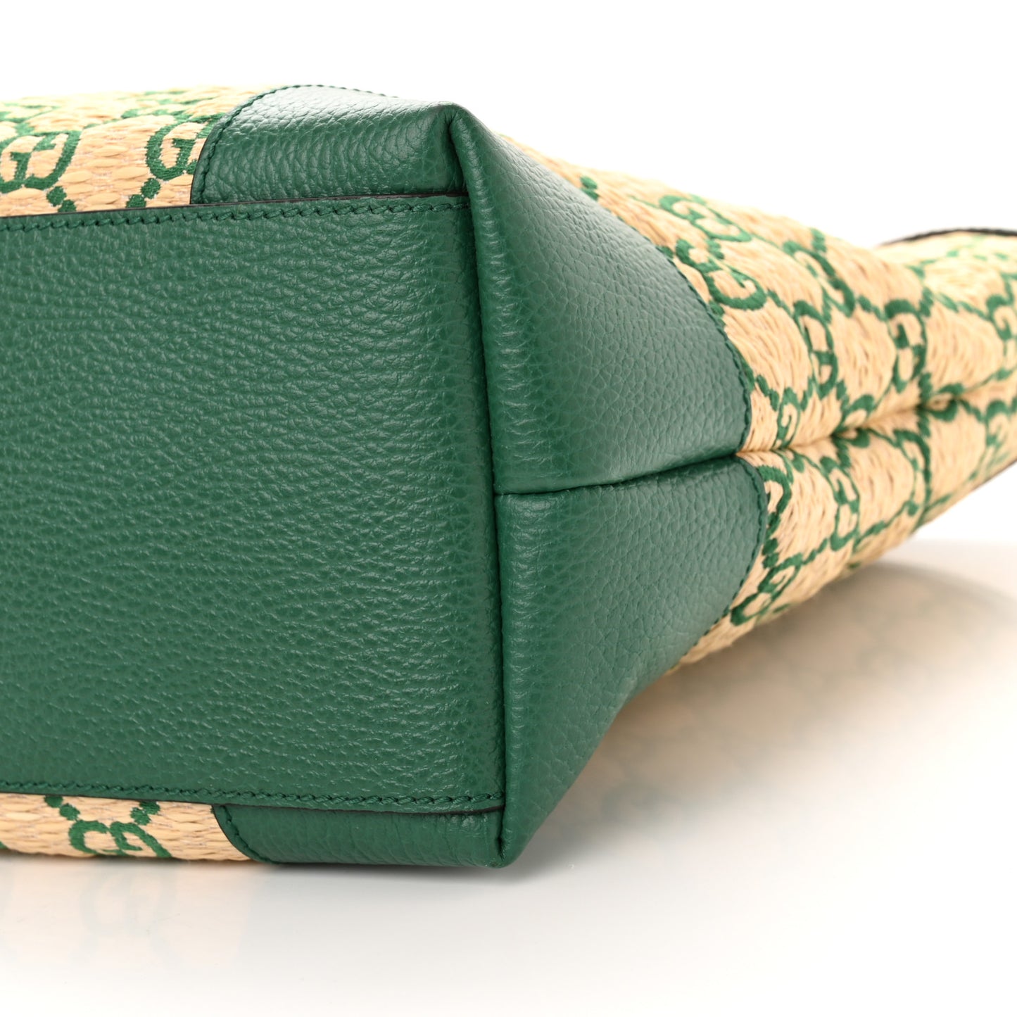 Straw Jacquard Dollar Calfskin GG Monogram Medium Ophidia Shopping Tote Natural Emerald