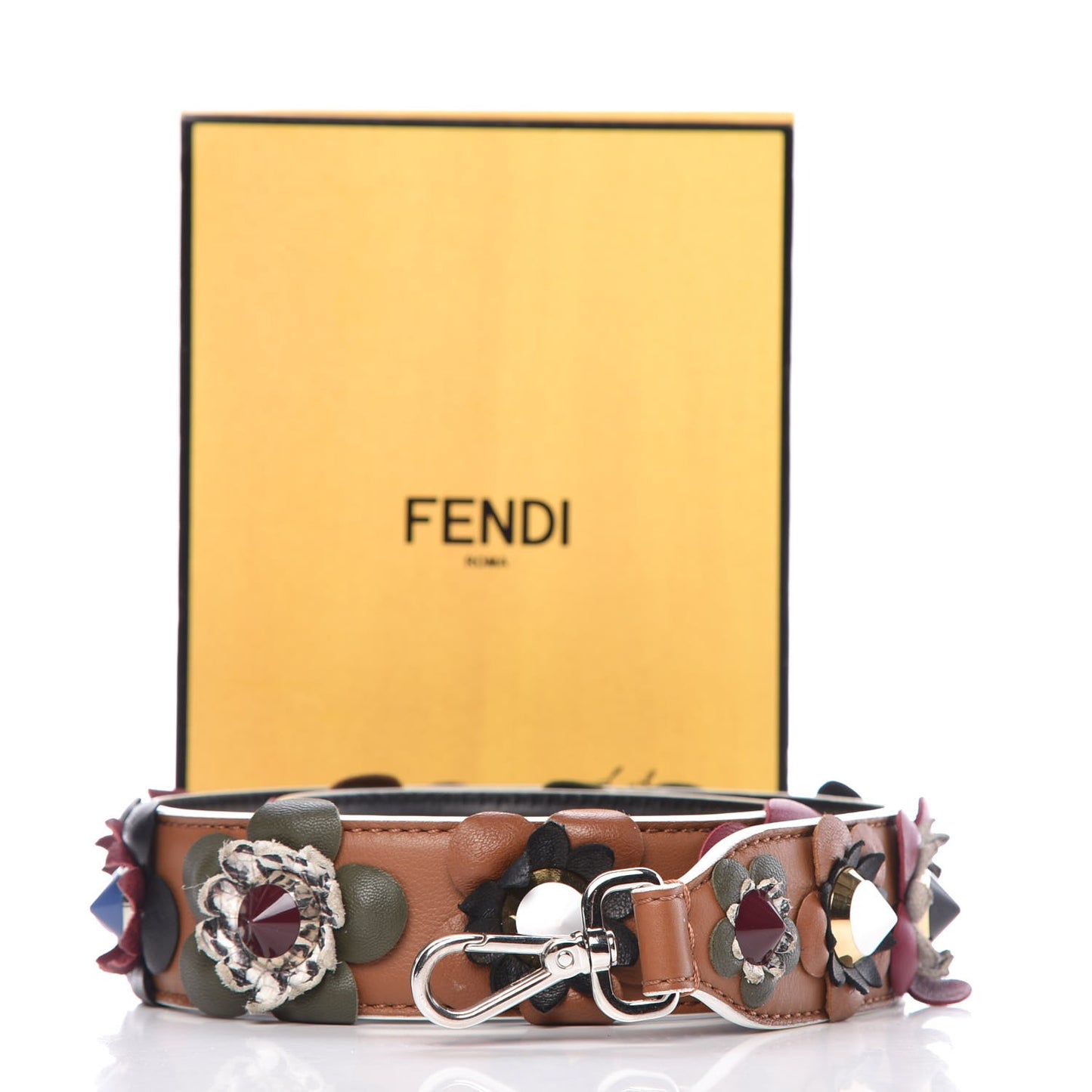 Calfskin Elaphe Flowerland Studded Strap You Brown Multicolor