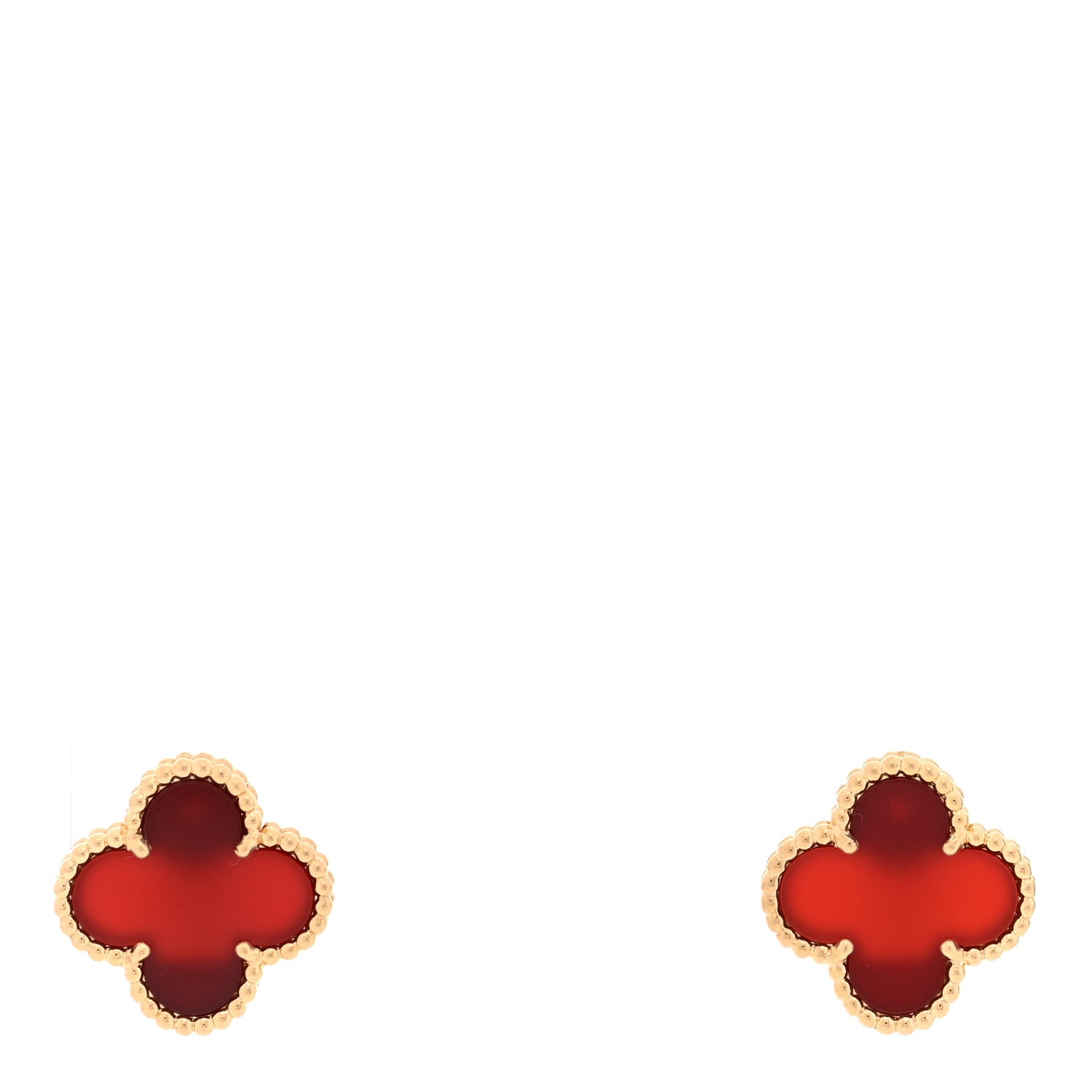 Van Cleef & Arpels 18K Yellow Gold Carnelian Vintage Alhambra Earrings 1 of 4