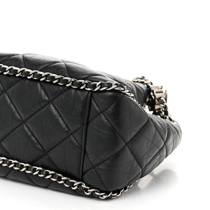 Chanel Crumpled Calfskin Quilted Chain All Over Drawstring Bucket Bag Black 10 of 10