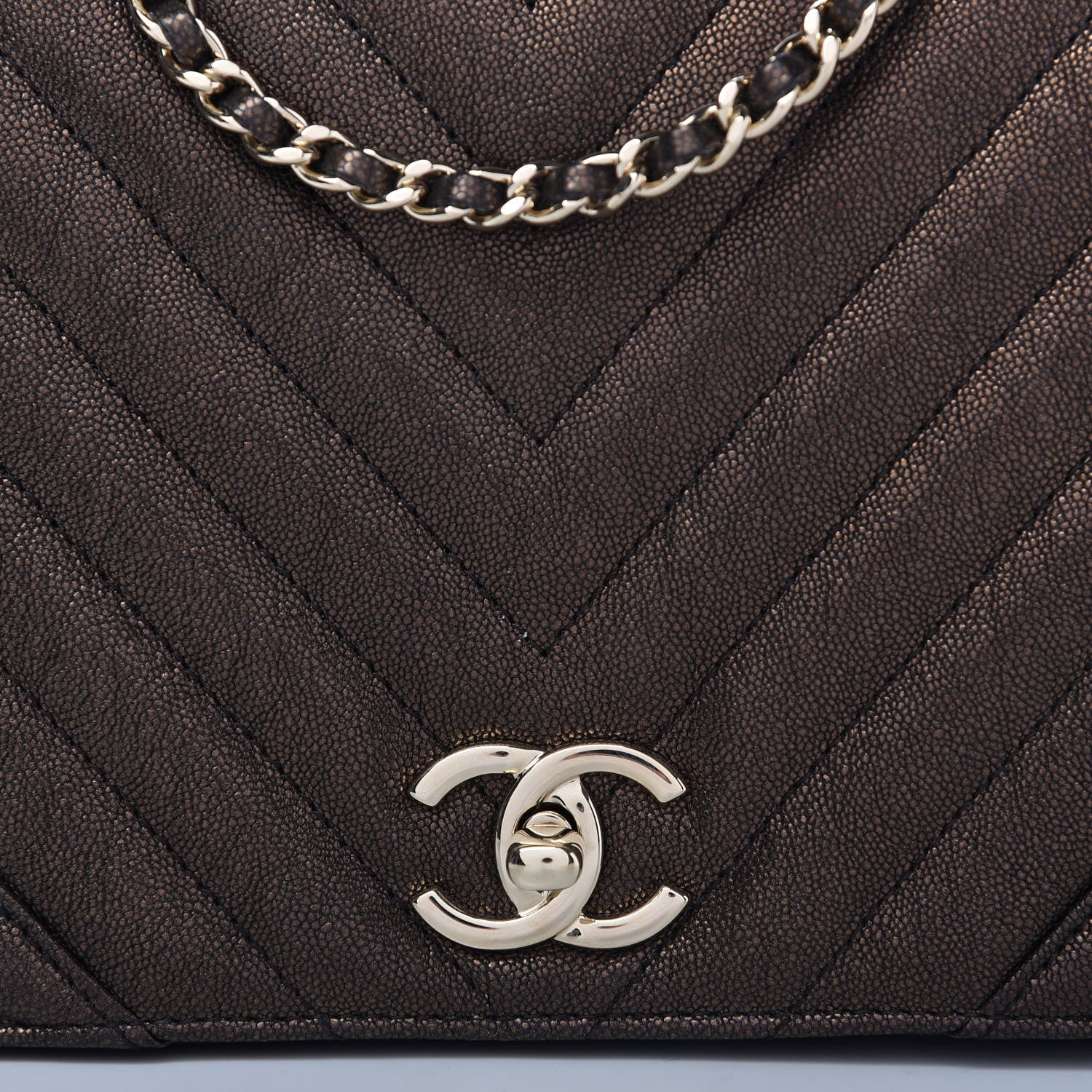 Chanel Metallic Caviar Chevron Quilted Medium Statement Flap Bronze 10 of 10