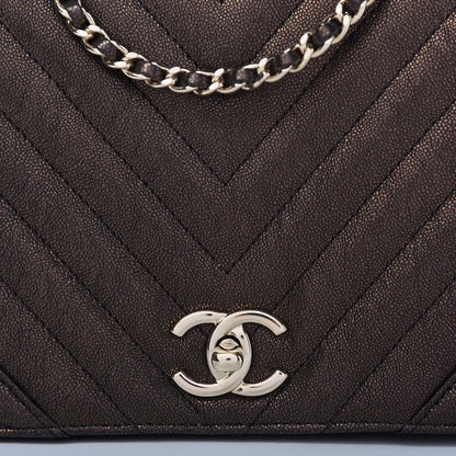 Chanel Metallic Caviar Chevron Quilted Medium Statement Flap Bronze 10 of 10