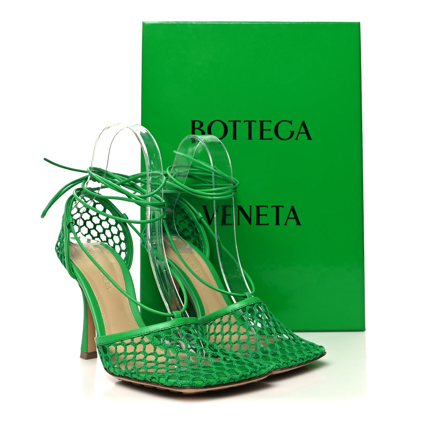 Mesh Nappa Stretch Ankle Tie 90mm Sandals 36.5 Grass