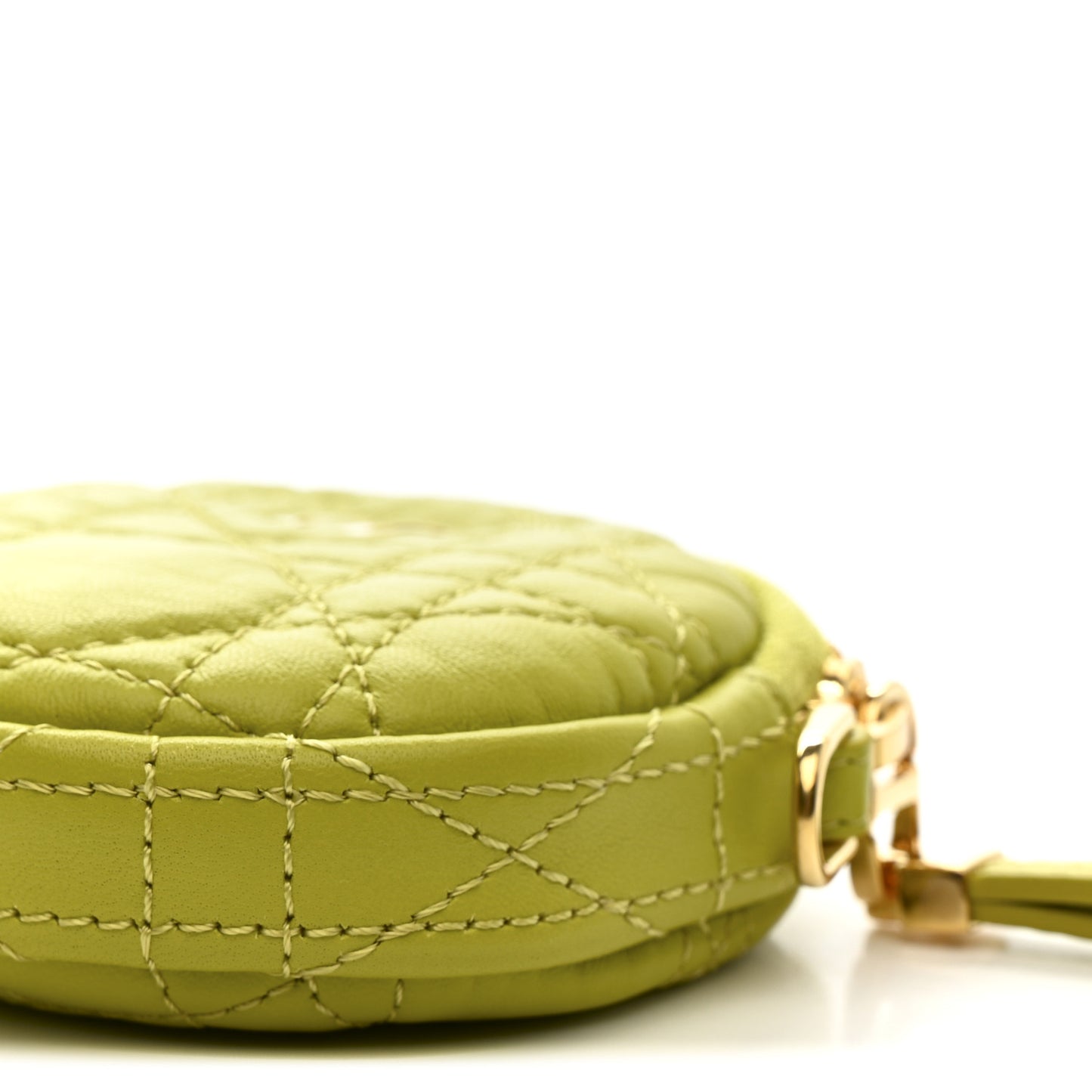 Lambskin Mini Cannage Round Caro Crossbody Pouch Lime