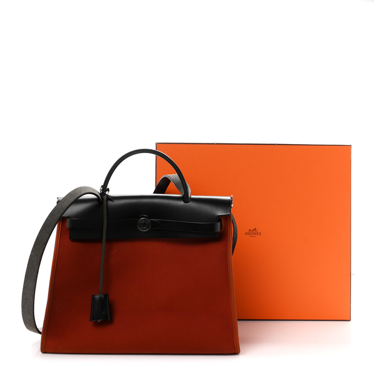 Hermes Toile Officier Vache Hunter Herbag Zip 31 PM Rouge H Black 12 of 12