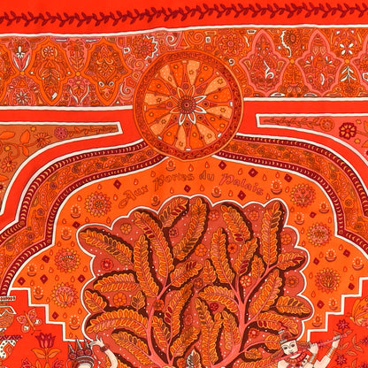 Hermes Cashmere Silk Aux Portes du Palais Shawl 140 Capucine Orange Corail 2 of 4